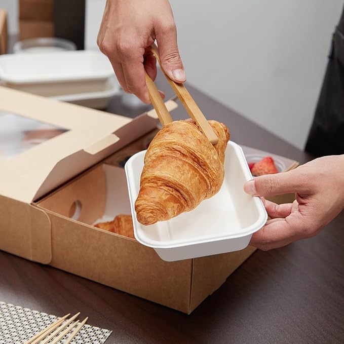 Slide Tek Rectangle Kraft Paper Small Insert - Fits Catering Tray - 8 3/4" x 6" x 3 1/4" - 10 count box