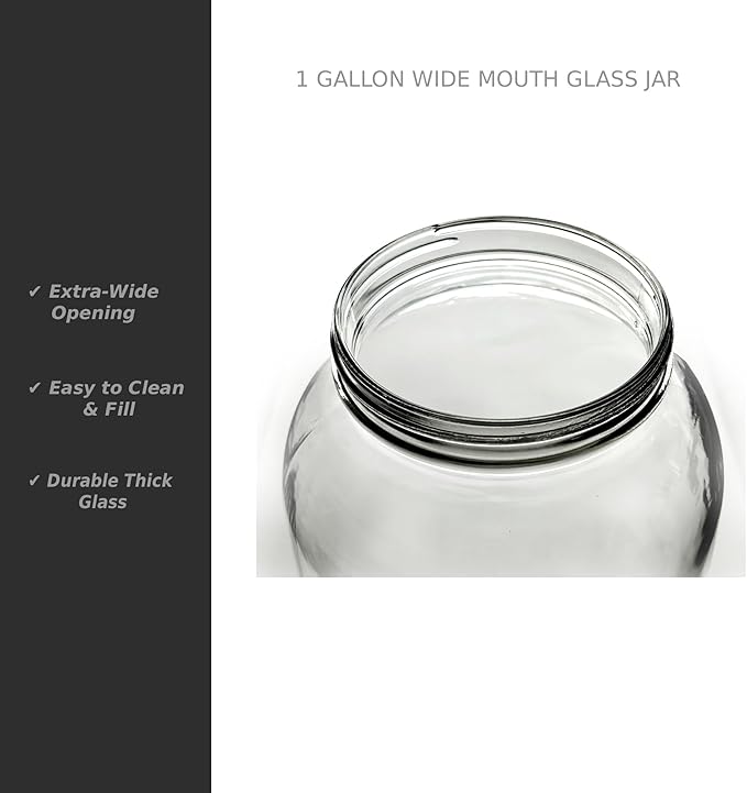 North Mountain Supply 1 Gallon Glass Jar Wide Mouth with Black Plastic Lid - USDA, BPA-Free, Made in the USA - for Fermenting, Storing, Canning, and Much More! (Pack of 2)