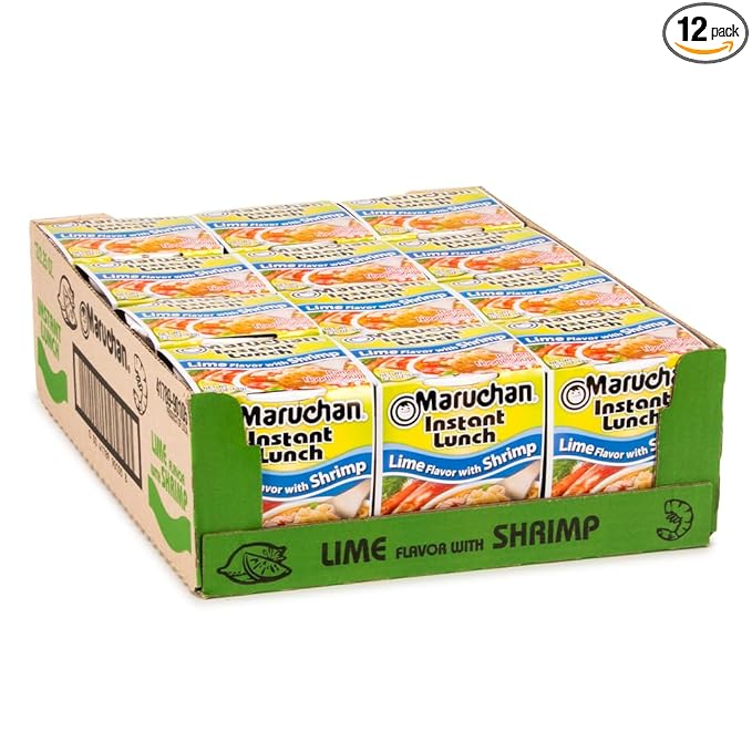 Maruchan Instant Lunch Ramen Noodles, Lime Flavor with Shrimp – Japanese-Style Instant Noodle Soup, Easy Meal Ready in 3 Minutes – 2.25 Oz. (12 Pack)