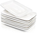 Foraineam 8 Pieces Rectangular Plates 8 Inch Porcelain Platters, Dessert, Appetizer, Salad Plates White Serving Trays