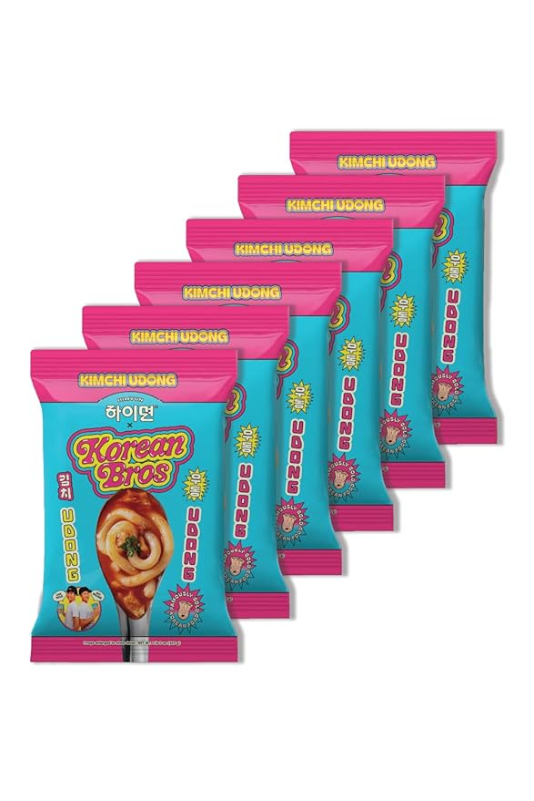 Korean Bros Kimchi Udong (657g) - Spicy Korean Stir-Fry Noodles, 3 Servings - (6 Pack)