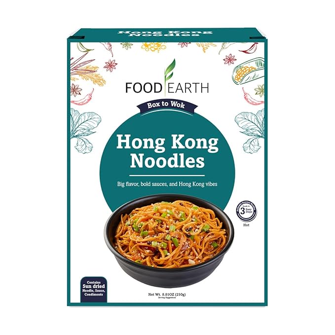 Food Earth Hong Kong Noodle 250g – Authentic Cantonese-Style Stir-Fry Noodles for Chow Mein, Lo Mein & Wok Cooking | Non-Sticky & Fast Cooking | Pack of 1