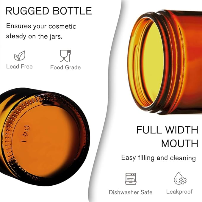 4 oz Glass Jars with Lids, 16 Pack Amber Jars with Lids & Inner Liners, Wide Mouth | Glass Black Mason Jars for Cream, Lotion, Honey, Jam, Jelly | Kitchen & Home