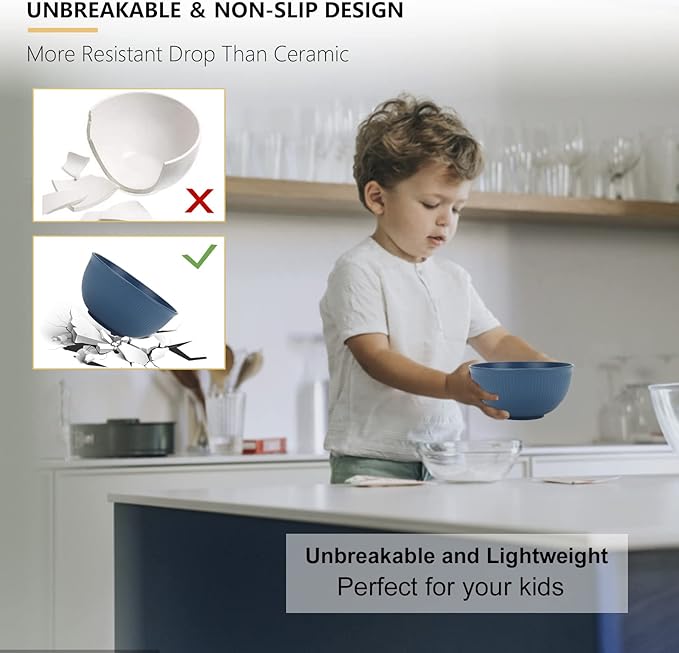 PYRMONT Unbreakable Cereal Bowl 26 OZ Alternative Plastic Bowls Reusable Wheat Straw Bowls Set of 8 Dishwasher & Microwave Safe Rice Bowls for Kitchen,RV,Travel Dish Sets for Food,Fruit-Colorful
