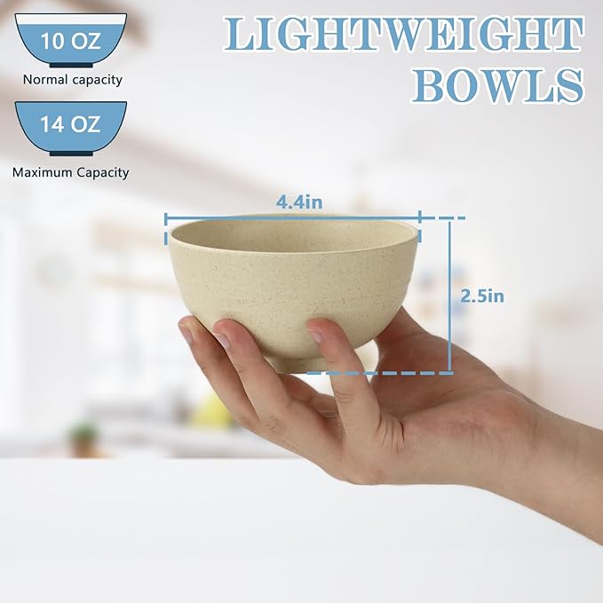 PYRMONT Wheat Straw Bowls Set of 8 Unbreakable Small Bowls 10 OZ Alternative Plastic Bowls Reusable Stackable Ice Cream Bowls for Kitchen Dishwasher & Microwave Safe Cute Bowls for Dessert,Snack-Beige