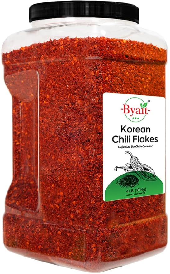 Byait Gochugaru Korean Chili Flakes 64 Oz (4 LB), Medium Hot, 100% Pure Red Chili Pepper Flakes for Authentic Korean Cooking, Kimchi, Chili Oil, and Seasoning