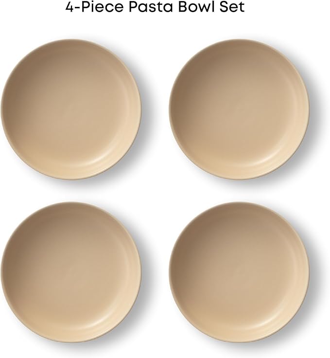 JoyJolt Mesa 40oz Stoneware Serving and Soup Bowls - Set of 4, Large Salad and Pho Bowls, Dishwasher and Microwave Safe, Aesthetic Kitchen Essentials - Matte Beige