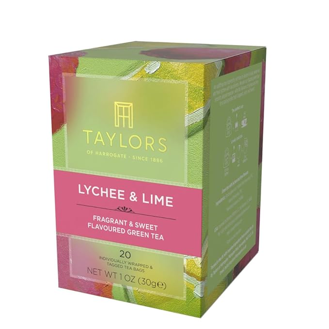Taylors of Harrogate Lychee & Lime, Green Tea, Individually Wrapped Bags, 20 Count (Pack of 1), Uplifting, Zesty and Lively, Caffeinated, Enjoy Hot or Iced, 20 Teabags