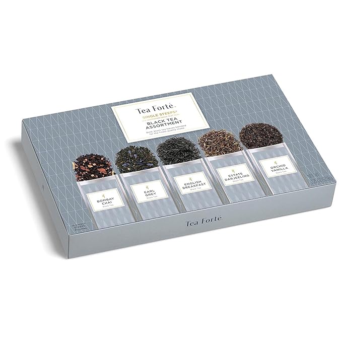 Tea Forte Single Steeps Loose Leaf Tea Sampler, Assorted Variety Tea Box, 15 Single Serve Pouches, Gifts for Mom, Black Tea