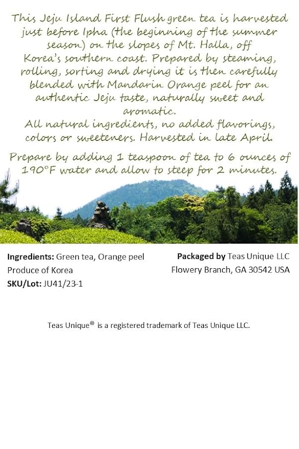 Teas Unique Korean Jeju Island Green Tea with Mandarin Orange, 100g