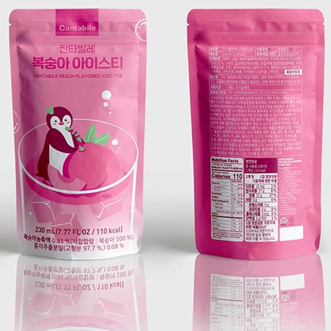 Cantabile Korean Convenience Store Pouch Drink Ready-to-Drink Refreshing Beverage Imported from Korea (6 Pack, Peach Iced Tea)
