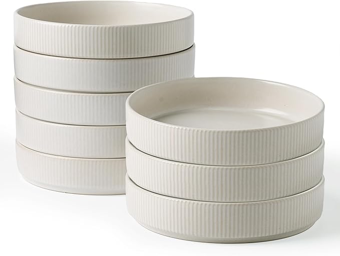 famiware Star 7.5" Pasta Bowls Set, Salad Bowl Set of 8, Double Reactive Glaze, Stackable, Ideal for Your Friend for Housewarming, Festivals, Matte White