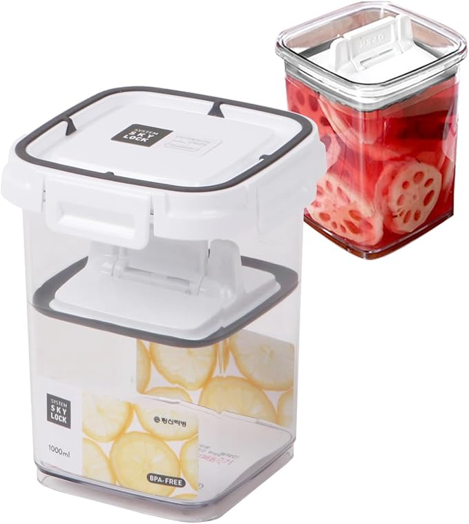 Pickle keeper Press Plate Food Storage Container Organizer for Kimchi Sauerkraut Fermentaion Airtight Lid Locking for Preserved Food (1000ml / 0.3 gal)