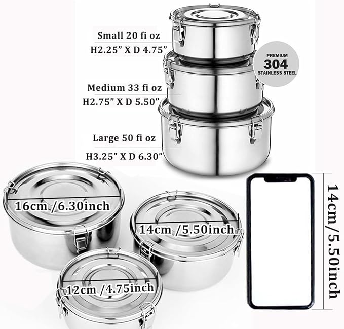 LEEPENK Premium Stainless Steel Food Storage Containers 304 Grade The Original Leak-Proof, Airtight, Smell-Proof - Perfect For Camping Trips, Lunches, Leftovers, Soups, Salads