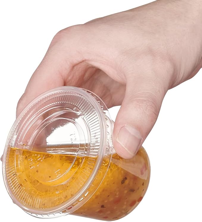 GUSTO 5.5 oz Jello Shot Cups with Lids [200 Count] Clear Plastic Portion Containers, Condiment Cups for Sauces, Dressings & Samples – Durable, Stackable, Leak-Resistant (Formerly Comfy Package)