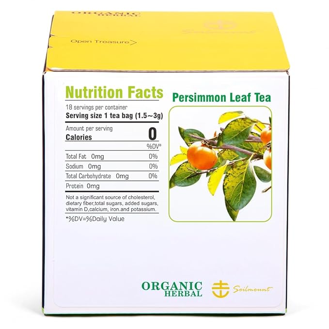 Soilmount - Persimmon Leaf Tea - Pure Herbal Tea - Natural, Organic, Non-GMO, Clean Ingredients, Caffeine Free (18 Tea Bags, Box 1)