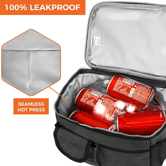 opux Insulated Lunch Box for Men Women Kids, Leakproof Reusable Lunch Bag Cooler for Work School Office, Soft Thermal Lunchbox Tote Shoulder Strap for Boys Girls Adults, Heather Charcoal, 14 Can/8L