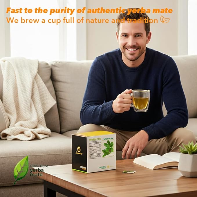 Soilmount - Yerba Mate Tea - Pure Herbal Tea - Natural, Organic, Non-GMO, Clean Ingredients, Caffeine Free (18 Tea Bags, Box 1)