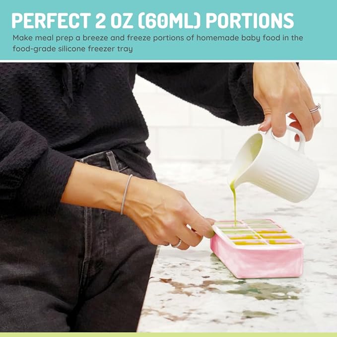 melii Silicone Baby Food Freezer Tray with Lid | 10 x 2oz Portion Cubes – Breastmilk & Homemade Puree Storage Container – BPA Free, Microwave, Freezer & Dishwasher Safe – Baby Registry Must (Pink)