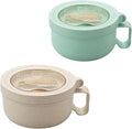 Rarapop 2 Pack Microwave Soup Bowl Containers with Lids, 28.7oz Wheat Straw Ramen Noodles Cup Mug for Instant Noodles,Oatmeal, Gumbo, Salad,Crunch,Cereal & More, Easy-Grip Design(Beige,Green)