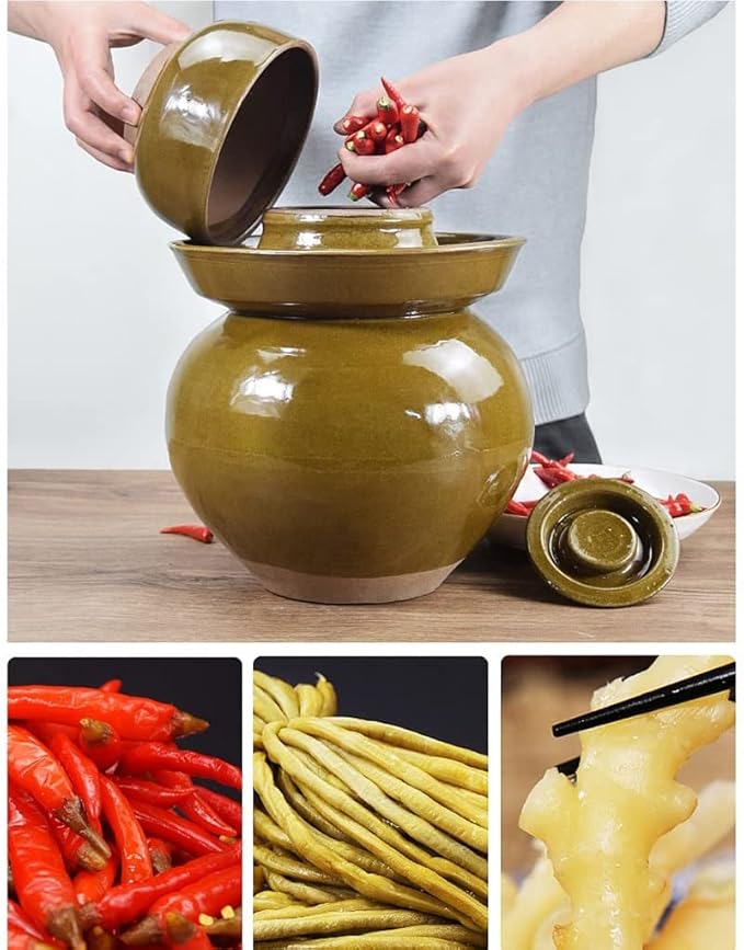 Traditional Thickened Ceramics Fermenting Jar,Yellow Porcelain Pickling Jar, Kimchi Pot with Lid Ceramic Food Storage,Water Seal Fermenting Pickling Kimchi Crock -One Color||2.5KG