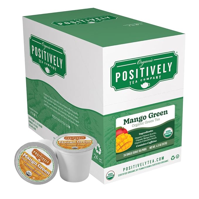 Organic Positively Tea Company, Mango Green Tea, K-Cup Compatible, 24 Pods