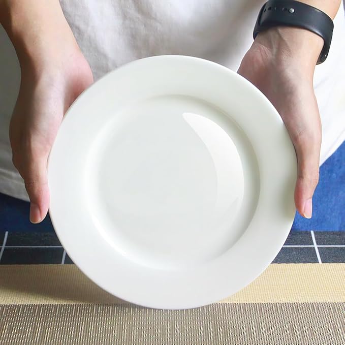 IQCWOOD Fine Bone China Dessert Plates 6-Piece, 8-inch Salad Cake Side Plate, Pure White Fine Glaze, Thin & Lightweight, Microwave & Dishwasher Safe