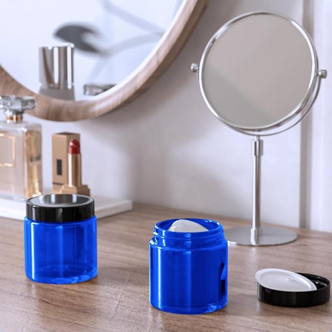 4 oz Glass Jars with Lids, Tecohouse Blue Glass Jars with Black Lids & Inner Liners, Mini Travel Sample Containers for Slime, Makeup, Cream, Lotion, Cosmetic - 2 Pack