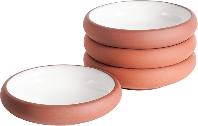 Uaral Japanese Salad Plate,Dinner Plates and Bowls Set,Stoneware Appetizer Plates with Rustic Terracotta Underside, Set of 4,5.5inch,14oz(Red and White)