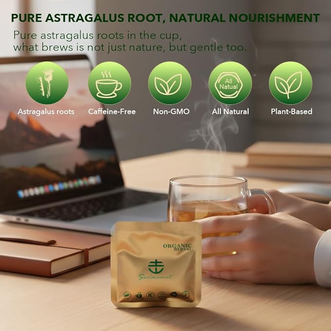 Soilmount - Astragalus Tea - |Astragali Radix|huang qi|黄芪| - Pure Herbal Tea - Natural, Organic, Non-GMO, Clean Ingredients, Caffeine Free (18 Tea Bags, Box 1)