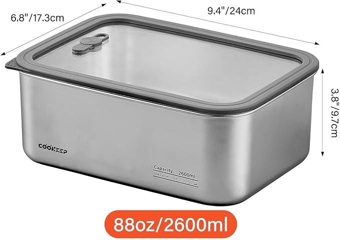 88oz/2600ml Stainless Steel Food Containers,Stainless Steel Containers with Lids,Snack Containers,Lunch Box,Easy Clean,Airtight&Leakproof for Kitchen Storage,Dishwasher Safe,BPA-Free