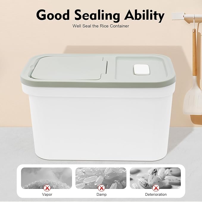 22lbs Rice Container, Large Rice Storage Container with Lid Airtight Food Cereal Container Bins Pet Food Container Household for Home, Kitchen, Grain Warehouse, Pet Store