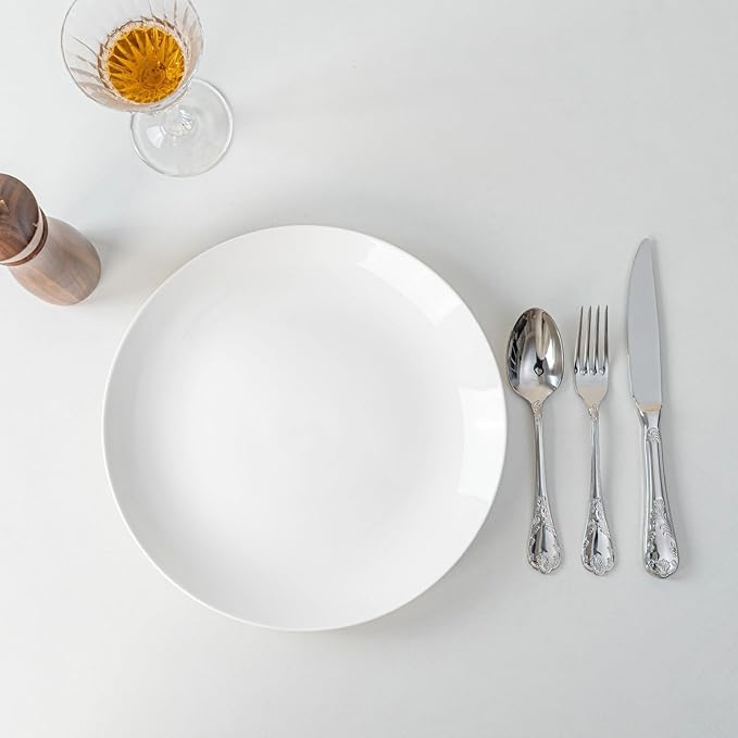 White Dinner Plates Set of 6, 11 Inch Ceramic Plates – White Porcelain Dinner Plates for Kitchen, Serving & Everyday Use, Microwave & Dishwasher Safe