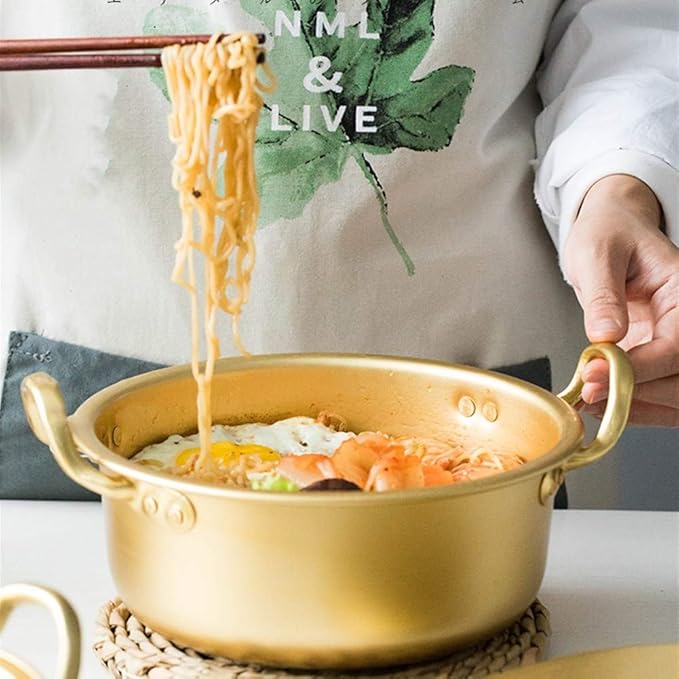 Yellow Aluminum Pot South Korea Stretched Noodles pot Instant Noodles Super popular cooker-20cm/7.9inch