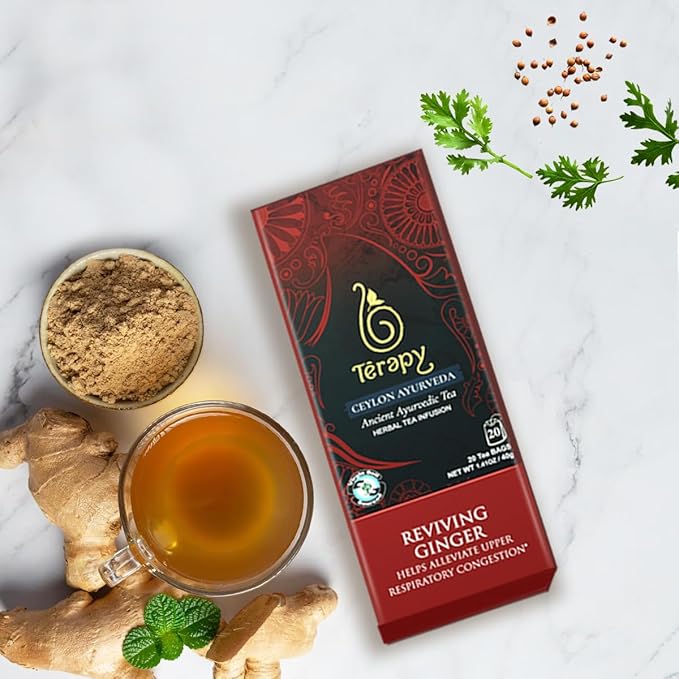 TERAPY Ceylon Ginger and Honey Tea – Premium Blend of Organic Ginger, Wild Bee’s Honey, Ashwagandha, and Lemongrass – Honey Citron Tea Bags for Digestive Wellness Immunity and Daily Vitality – 20 Bags