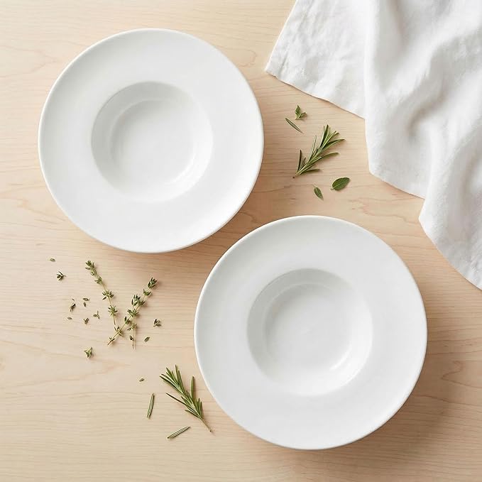 Soup Bowl, Soup Plate with Rim 12 oz, Pasta Bowl Set of 4, White Shallow Bowl Plate, Ceramic Wide Rimmed Soup Bowl, Best choice for high-end restaurants, hotels, and foodies, 8.86 Inch