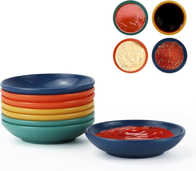 PYRMONT Wheat Straw Dipping Bowls 2 Oz Soy Sauce Dish 8 Pcs Small Bowls for Side Dishes Unbreakable Condiment Bowls Microwave & Dishwasher Safe Soy Sauce Bowls for Ketchup,Party,BBQ-Multi
