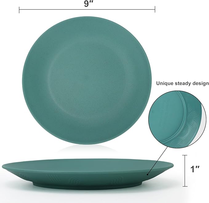 Homienly Wheat Straw Plates Unbreakable Flat Salad Plates Set of 8 Reusable Dinner Plate for Kitchen, Camping, RV, Microwave and Dishwasher Safe Plate Heavy Duty Paper Plates Alternative (Multi, 9in)