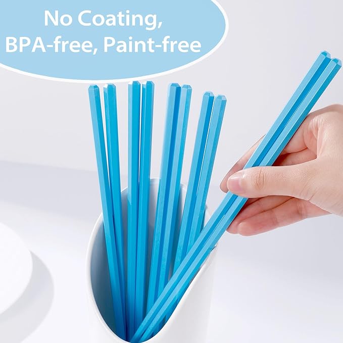 10 Pairs Fiberglass Chopsticks Non-Slip Tips, Dishwasher Safe & Reusable Japanese Korean Chopsticks for Sushi Ramen, 9.63 inch/24.5cm Chop Sticks for Family Restaurant - Blue