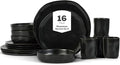 Stone by Mercer Project HEKONDA Modern Stoneware 16-Piece Dinnerware Set, Plate and Bowl Set, Dish Set for 4, Black