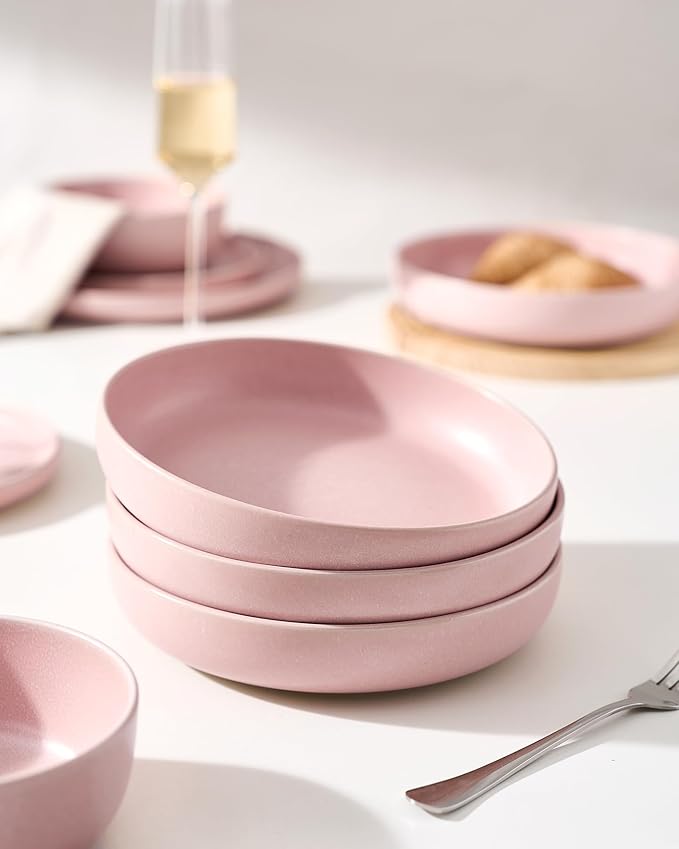 famiware Milkyway Pasta Bowls Set of 8, 33 oz Large Salad Bowls, Double Reactive Glaze, Sturdy & Stackable, Ideal for Housewarming, Festivals, Light Pink