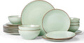 Famiware Venus Plates and Bowls Sets, 18 Pieces Stoneware Speckled Dishes Dinnerware Set for 6, Light Green - Microwave & Dishwasher Safe, Modern Minimalist, for Everyday Meals & Formal Dining