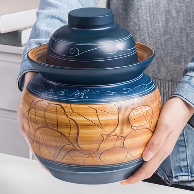 Kimchi Jar Ceramic Pickle Jar with Lids,Sourdough Crock with Lid,Kimchi Containers,Fermentation Jars Ceramic Pots, Sealed Fermentation Jars with Lids, -1.5Kg