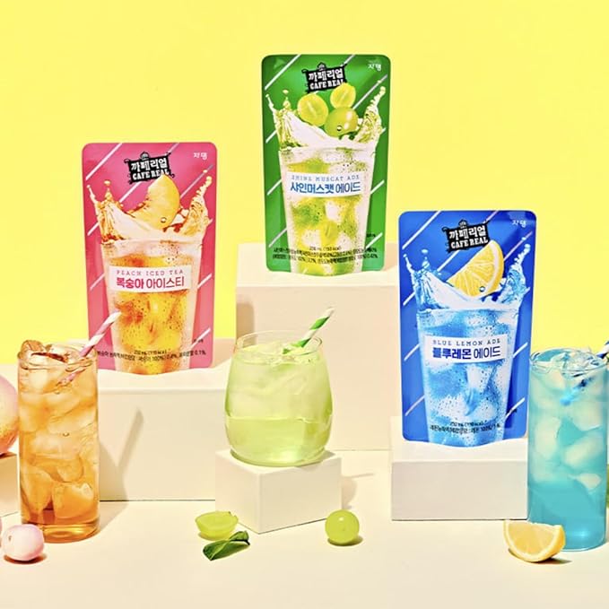 Korean Covenienve Store Drink Pouch Sampler Set - 5 PACK 10 PACK (mango, watermelon, blue lemonade, peach ice tea, shine muscat) + dalgaru yakgwa mirror (ADE 10 PACK)
