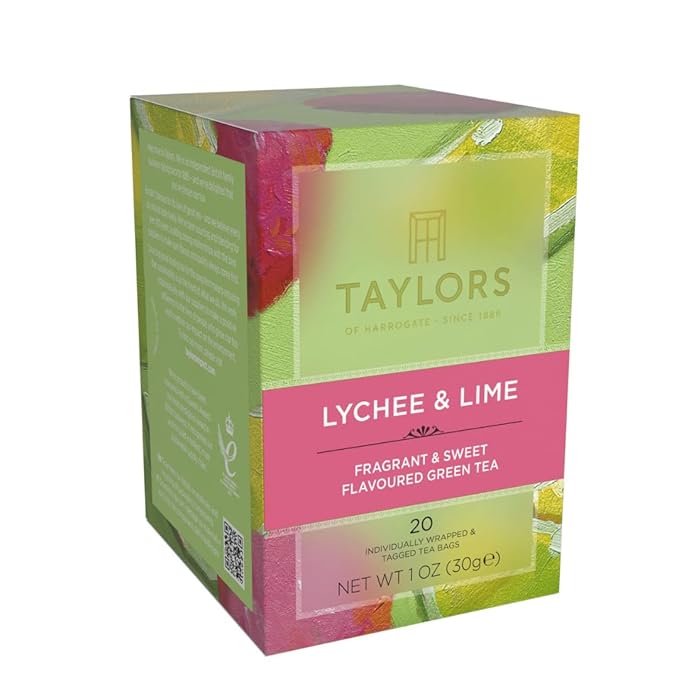 Taylors of Harrogate Lychee & Lime, Green Tea, Individually Wrapped Bags, 20 Count (Pack of 1), Uplifting, Zesty and Lively, Caffeinated, Enjoy Hot or Iced, 20 Teabags