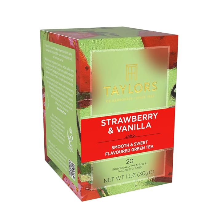 Taylors of Harrogate Strawberry & Vanilla, Green Tea, Individually Wrapped Bags, 20 Count (Pack of 1), Smooth, Juicy and Sweet, Caffeinated, Enjoy Hot or Iced, 20 Teabags