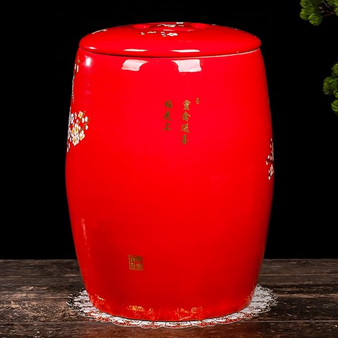 Large Ceramic Jar For Rice Ceramic Rice Bucket Ceramic Rice And Grain Storage Container With Lid Rice Containe Rice Storage Bins Rice Storage Box for Flour/Coffee/Nuts/Tea Moisture-Proof(Red,Capacity: