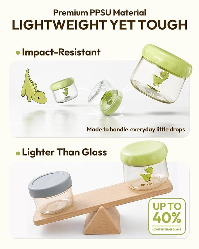 Joypony PPSU Baby Food Containers, 6oz Leakproof Baby Food Jars with Lids, Freezer Safe & Microwave Safe, Reusable Portion Plastic Food Storage Containers, Baby Puree, Toddler Snacks, BPA-Free, 6 Pack