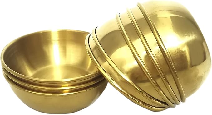 8Pcs Mini Stainless Steel Dipping Sauce Dishes, Round Seasoning Dishes, Sushi Dipping Bowl, Appetizer Plates, Gold 3.27"x3.27"x1.14"