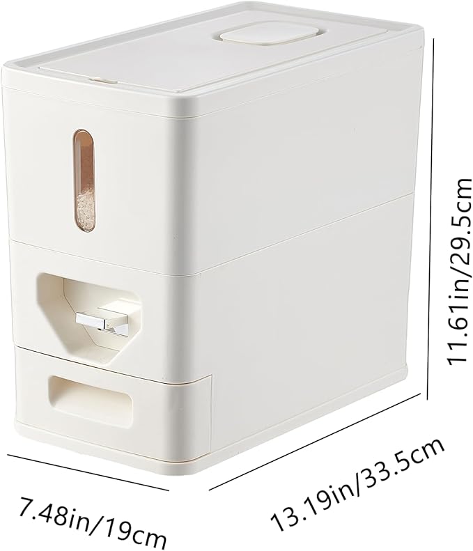 UFORU Rice Dispenser 12 Lbs (6kg), Dry Food Storage Container Sealed Moisture-Proof with Built-in Drawer for Kitchen Pantry Household, BPA-Free